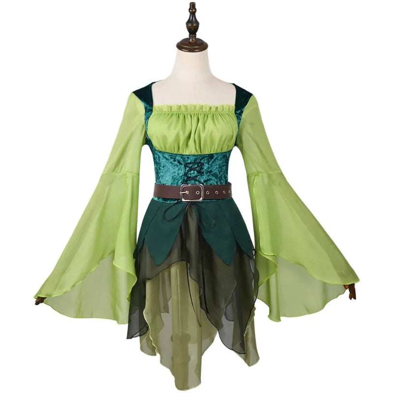 Robe de Fée Elfe Verte Médiévale avec Ailes et Ceinture – vue 6