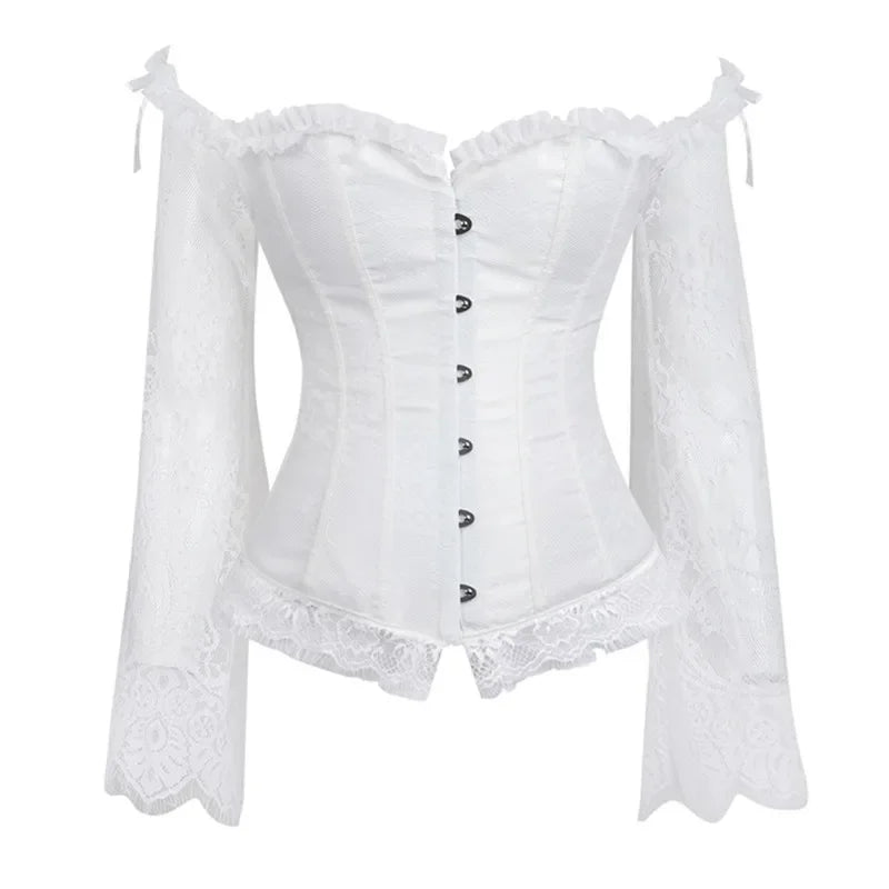 Corset Gothique à Manches en Dentelle – Bustier Jacquard Fleuri – vue 11