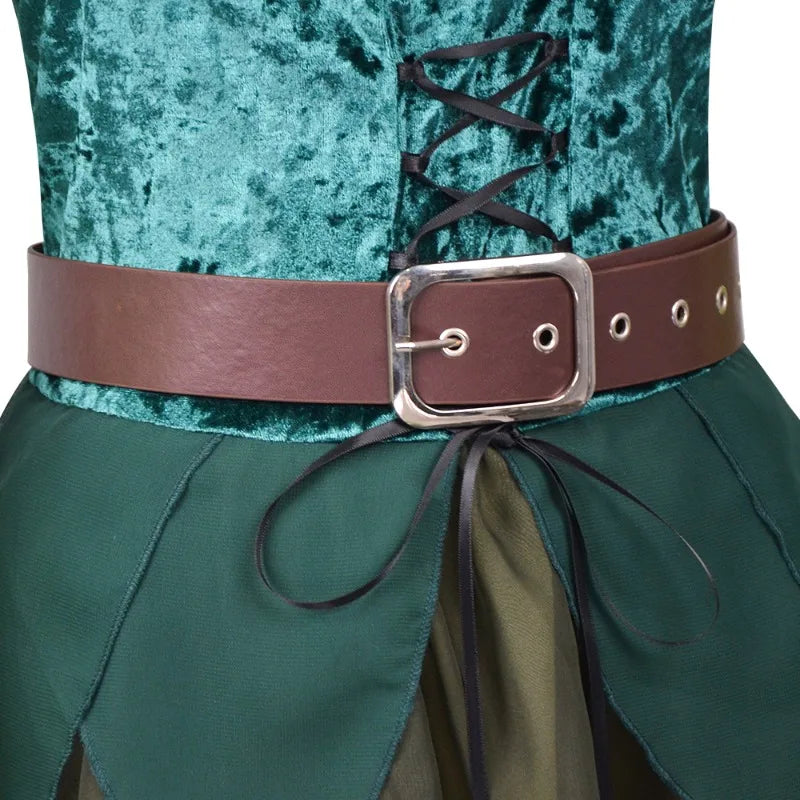 Robe de Fée Elfe Verte Médiévale avec Ailes et Ceinture – vue 5