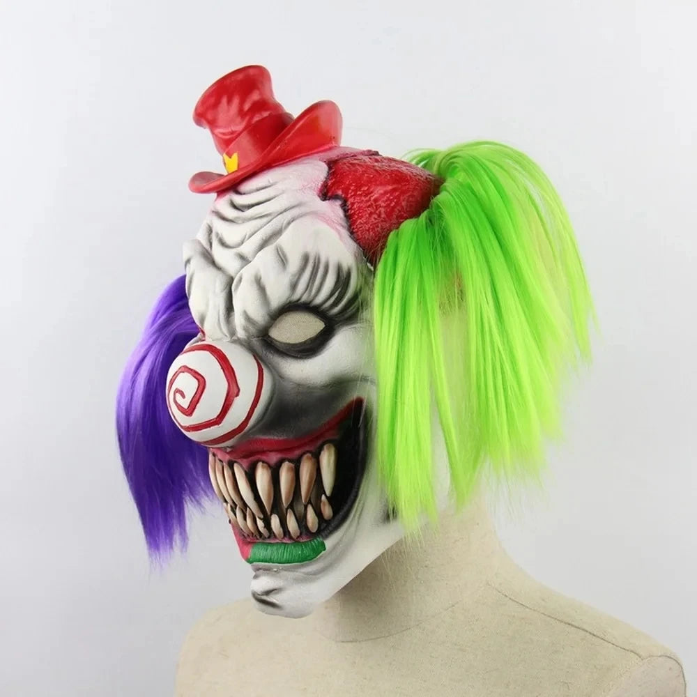 Masque Clown d'Horreur à Cheveux Violets et Verts – vue 3