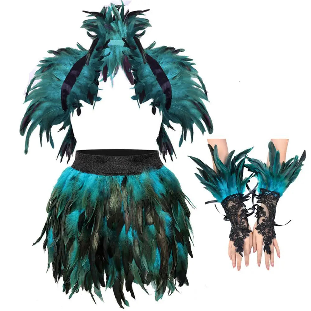 Ensemble Plumes 3 Pièces pour Femme — Châle, Robe et Gants – vue 4