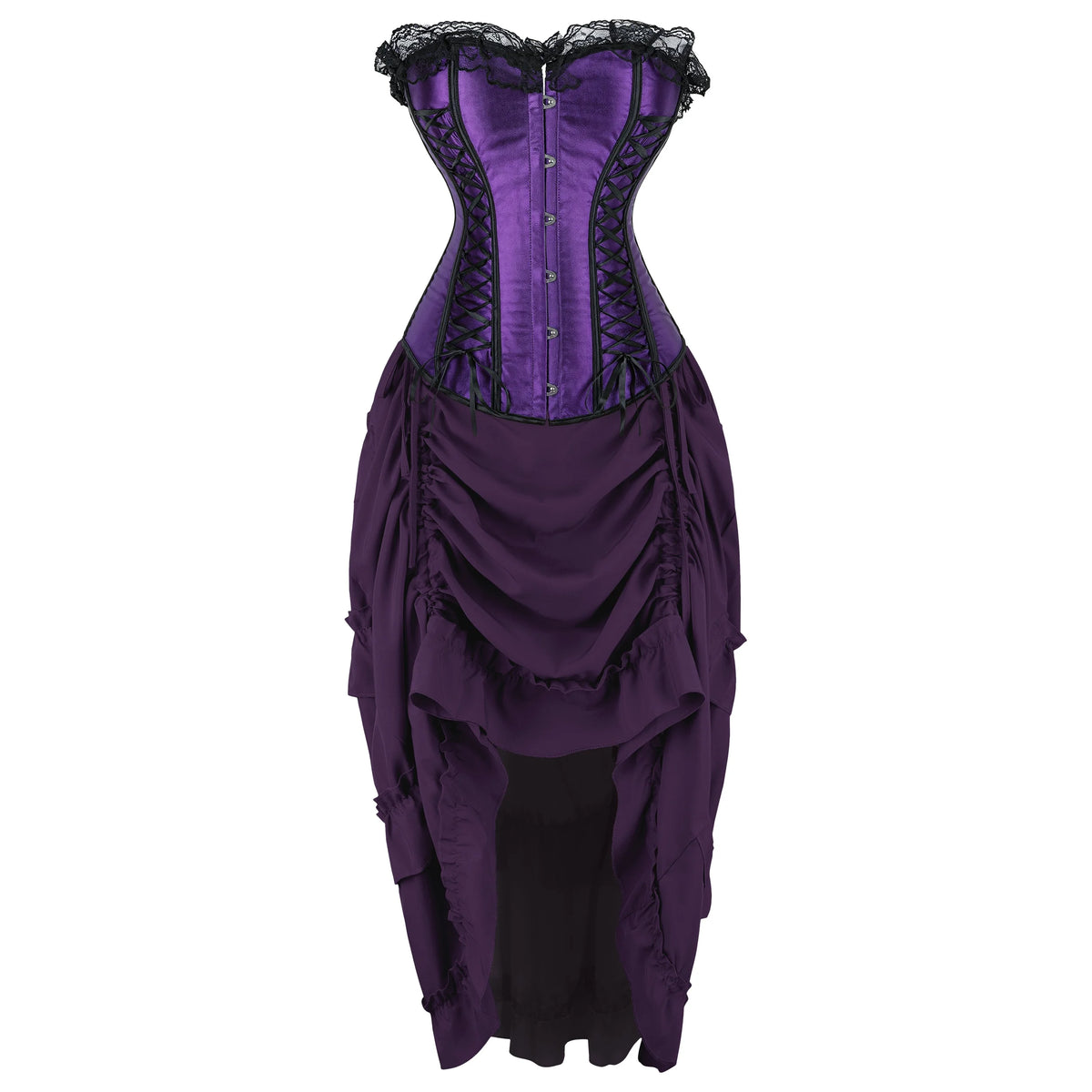 Robe Corset Gothique Violette en Satin à Lacets – vue 5