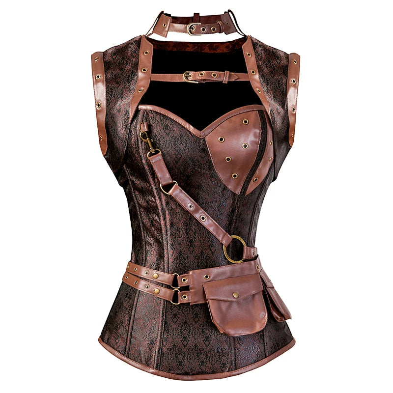 Robe Corset Pirate Steampunk Marron – Grandes Tailles – vue 14