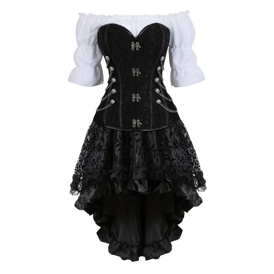 Déguisement Pirate Steampunk Femme 3 Pièces – Corset, Blouse et Jupe – vue 17