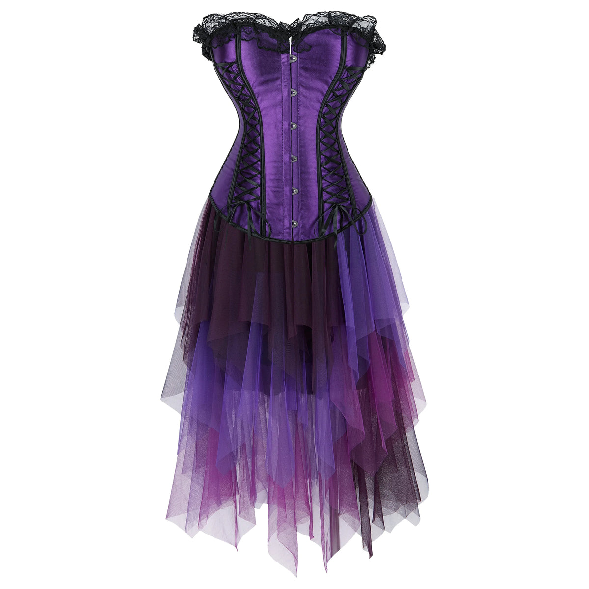 Robe Corset Gothique Violette en Satin à Lacets – vue 6