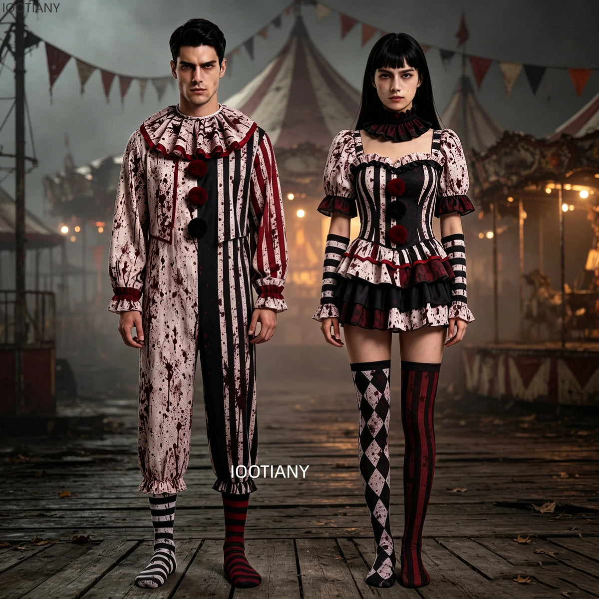 Combinaison Clown Sanglant Femme – Tenue de Cirque Gothique Rayée