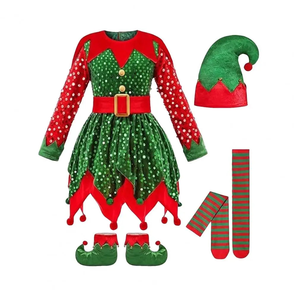 Robe Lutine à Sequins Fille avec Chaussettes Rayées