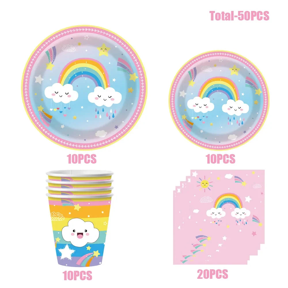 Vaisselle Jetable Nuage Arc-en-Ciel - Assiettes Gobelets Serviettes – vue 10