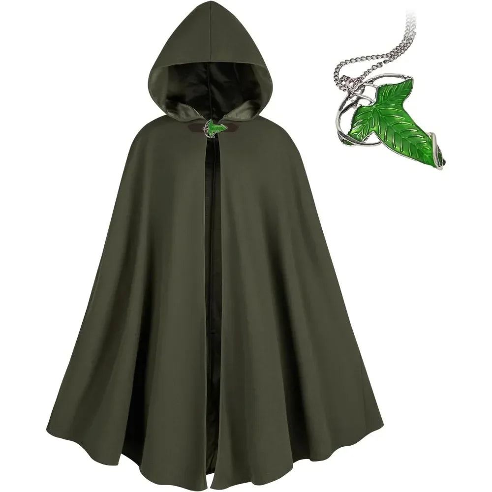 Cape Médiévale à Capuche avec Broche Feuille