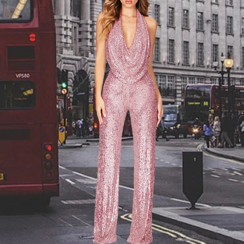 Combinaison Paillettes Femme - Tenue de Soirée Dos Nu – vue 15