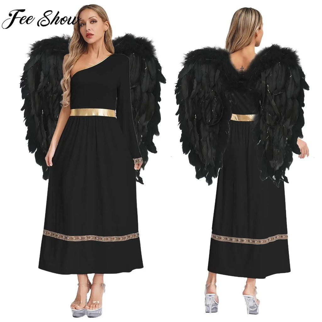 Déguisement Déesse Grecque Femme – Toge Une Épaule avec Ailes