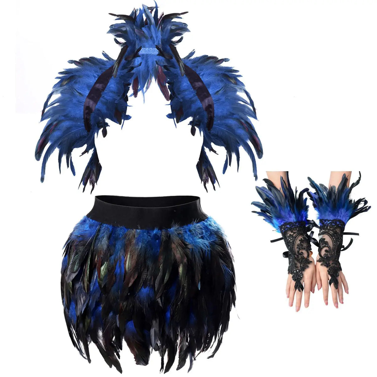 Ensemble Plumes 3 Pièces pour Femme — Châle, Robe et Gants – vue 6