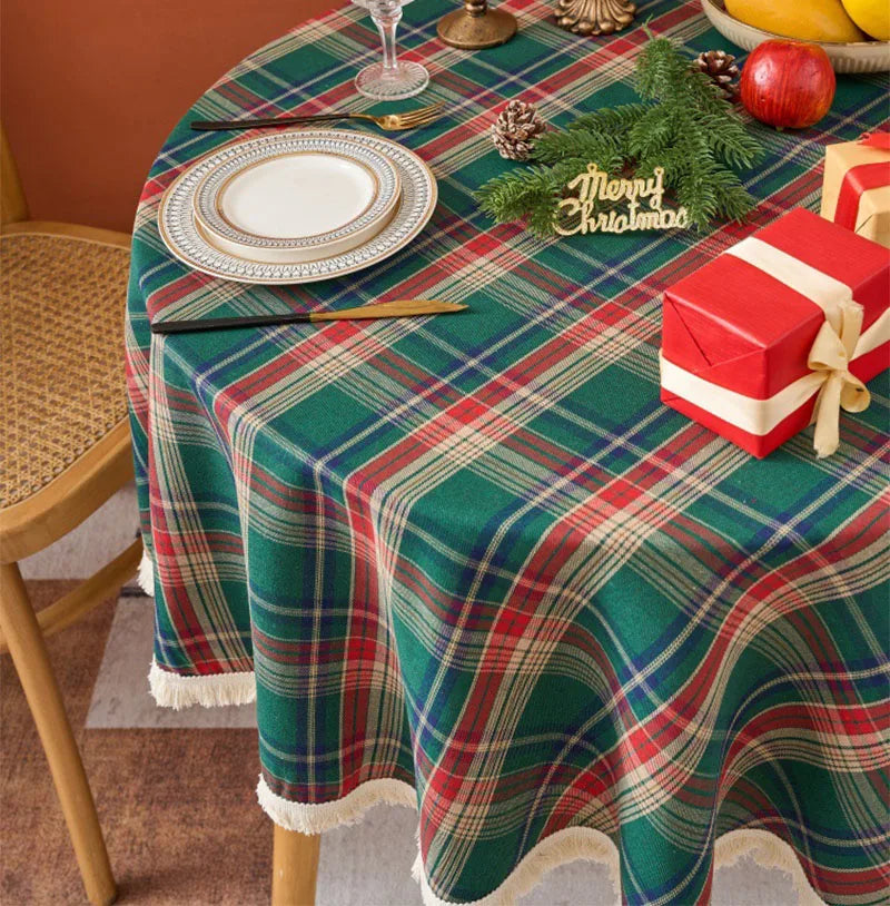 Nappe Ronde de Noël Vintage à Carreaux Rouge et Vert – vue 6