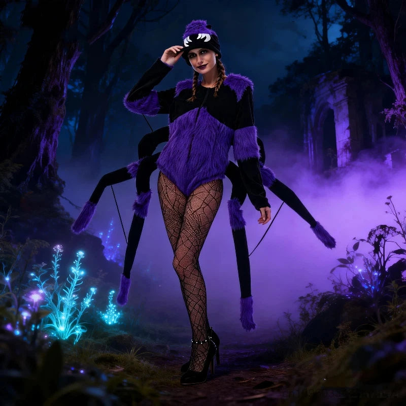 Body Araignée Violet Duveteux avec Chapeau Femme