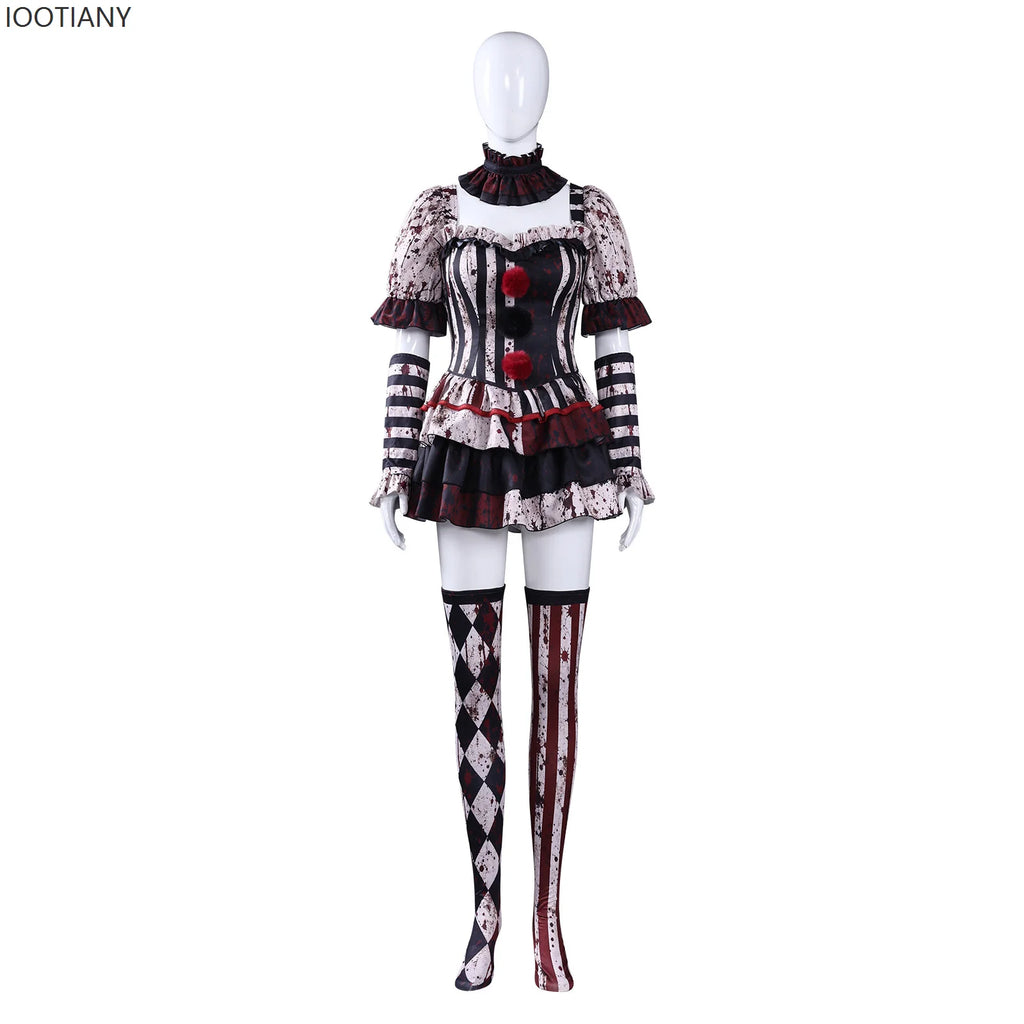 Combinaison Clown Sanglant Femme – Tenue de Cirque Gothique Rayée – vue 5