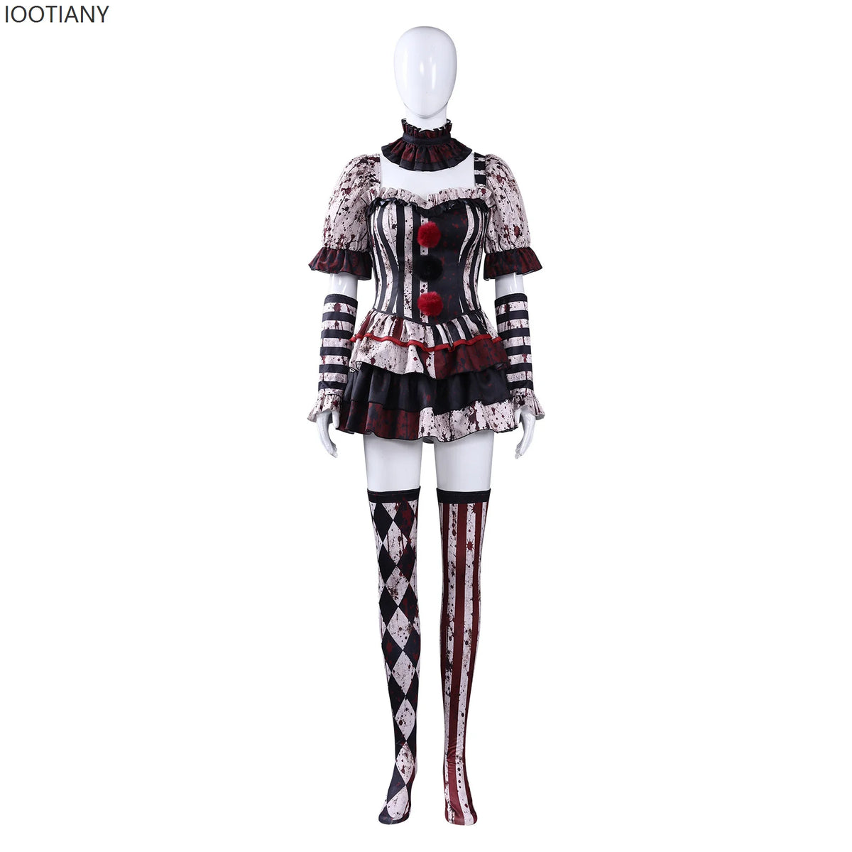 Combinaison Clown Sanglant Femme – Tenue de Cirque Gothique Rayée – vue 5