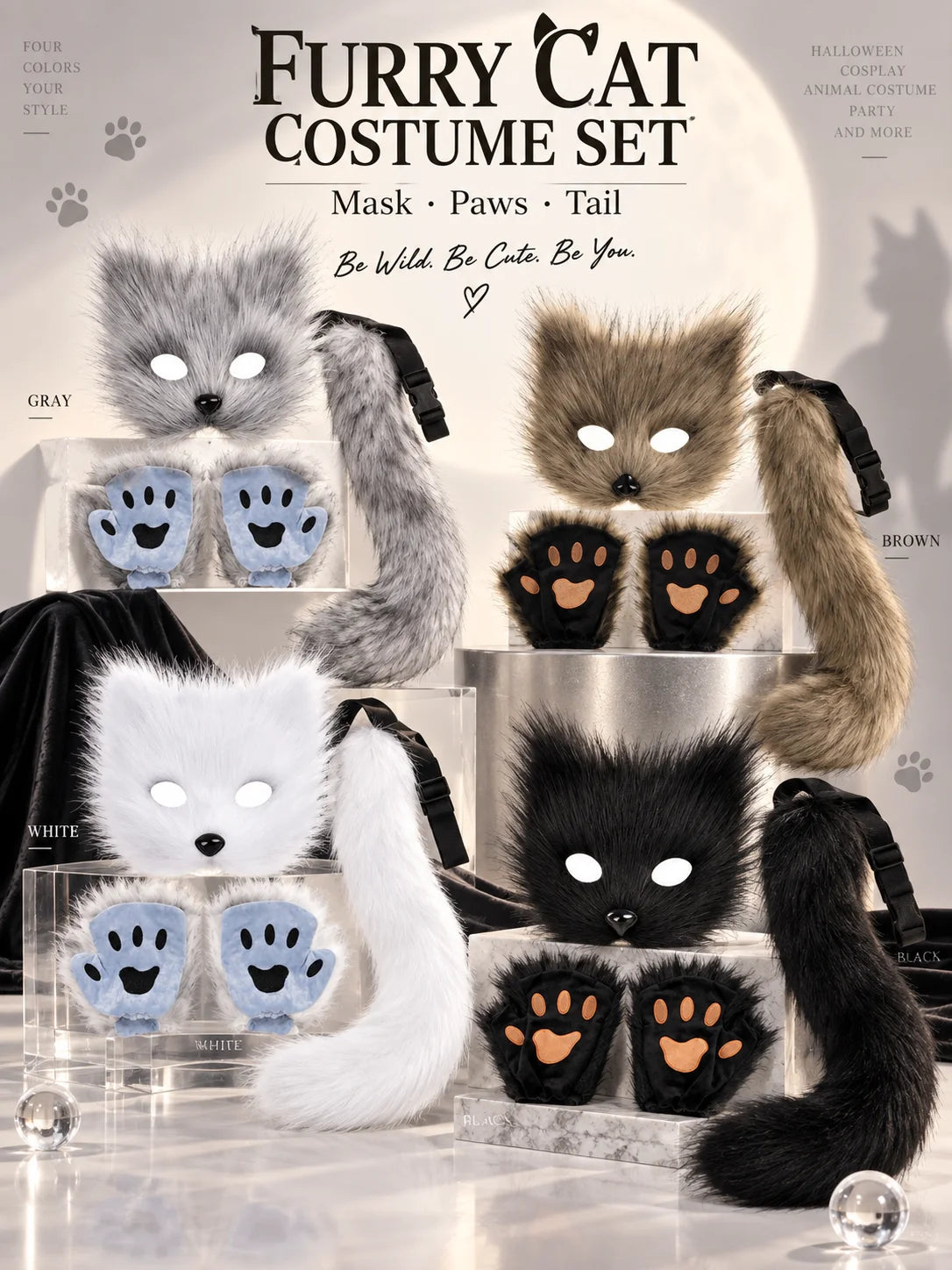 Kit Chat en Peluche – Masque, Gants et Queue