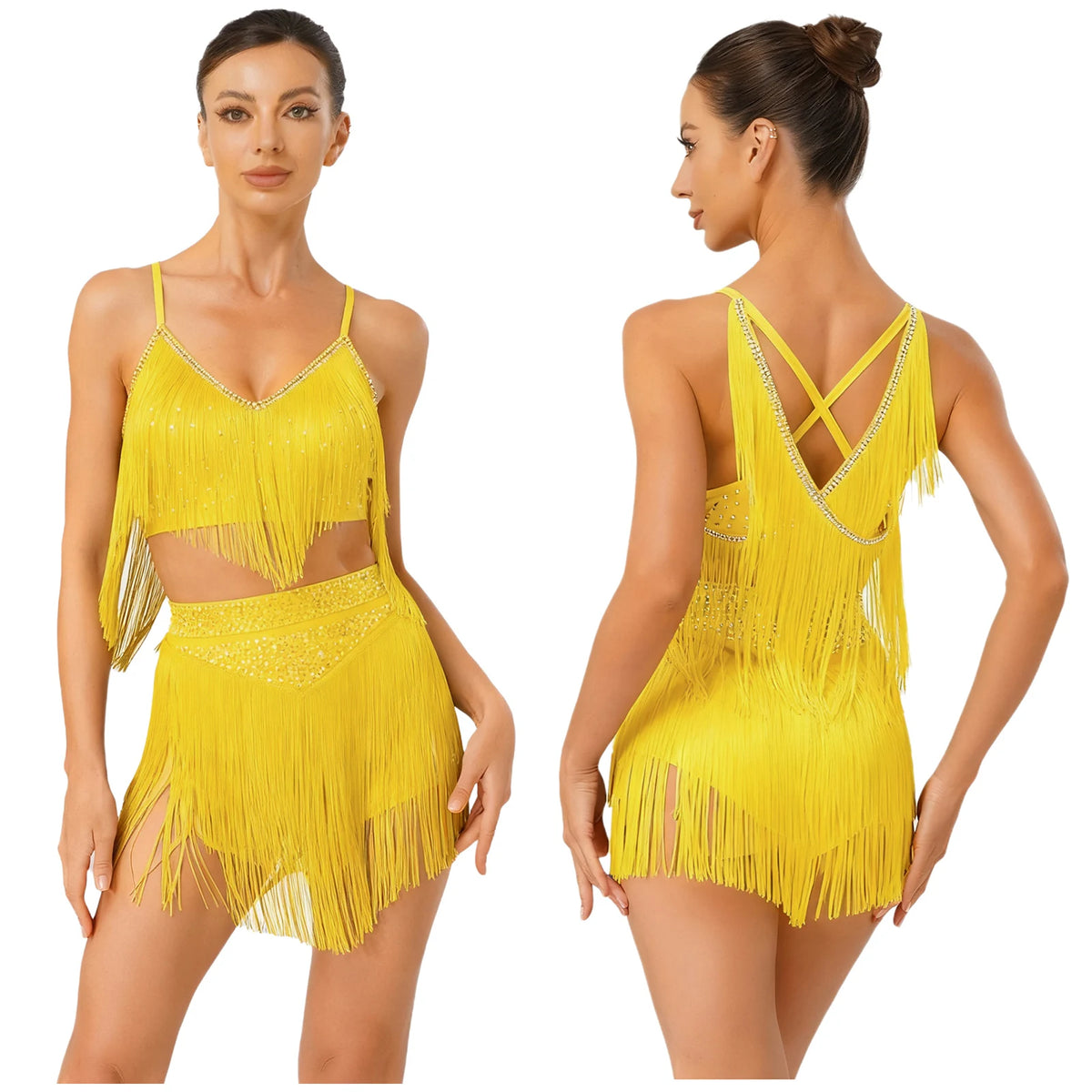 Costume de Danse Latine Femme - Haut à Franges et Jupe à Volants – vue 13