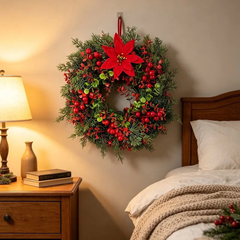 Couronne de Noël Lumineuse Pin et Eucalyptus avec Baies Rouges – vue 6
