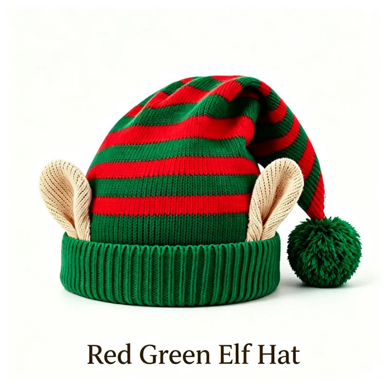Bonnet de Lutin Rayé avec Oreilles et Pompon – Rouge, Vert ou Blanc – vue 9