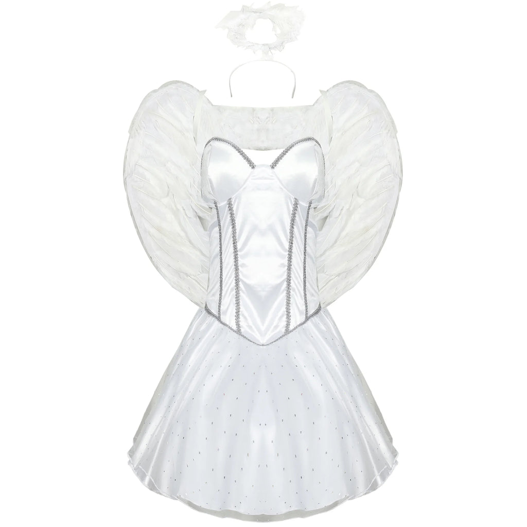Déguisement Ange Sexy Blanc Femme avec Ailes – vue 5