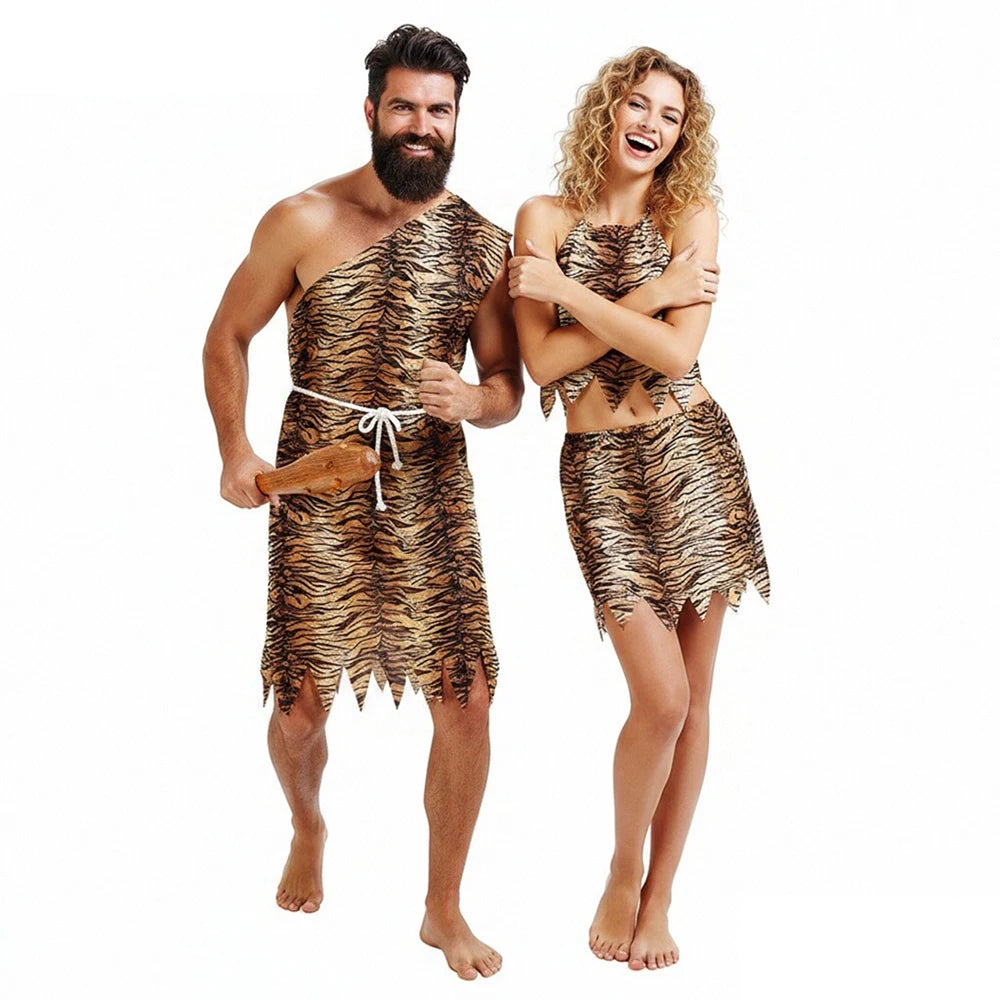 Déguisement Couple Préhistorique Imprimé Tigre