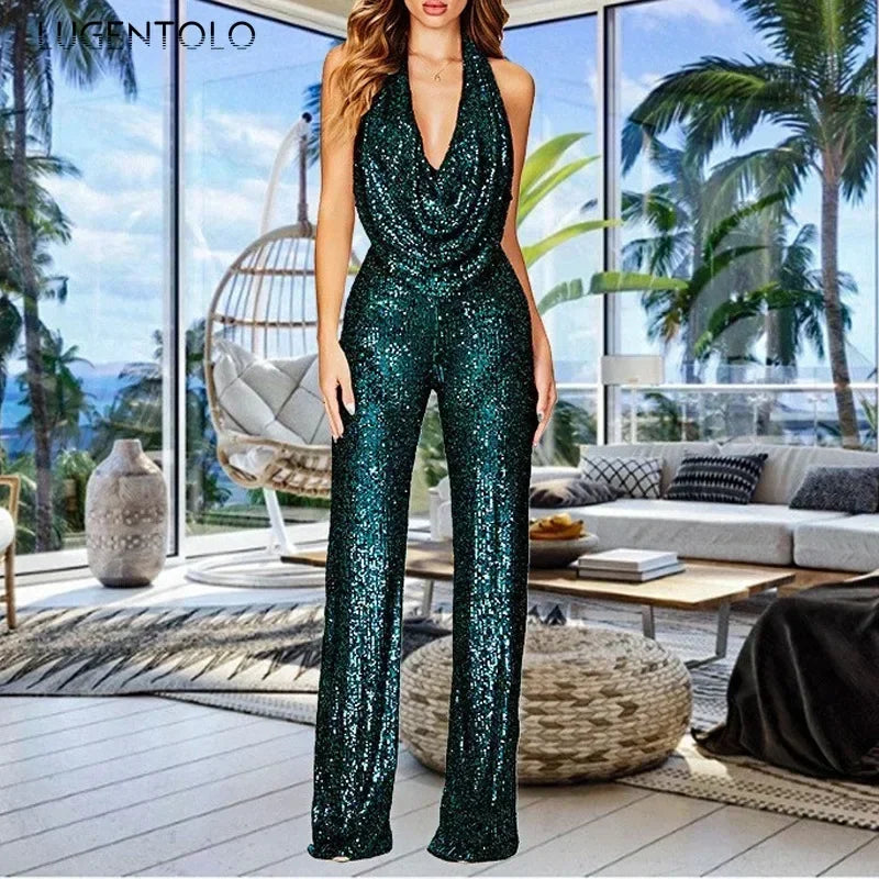 Combinaison Paillettes Femme - Tenue de Soirée Dos Nu – vue 2