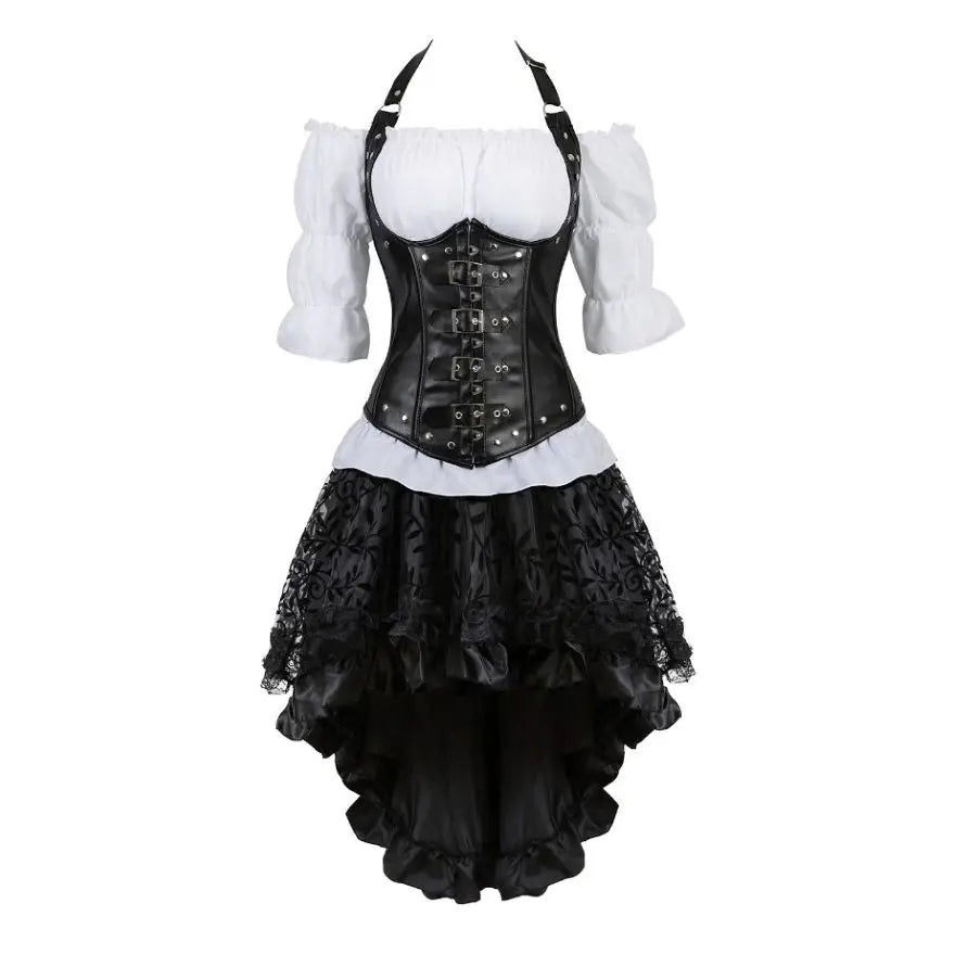 Déguisement Pirate Steampunk Femme 3 Pièces – Corset, Blouse et Jupe – vue 10