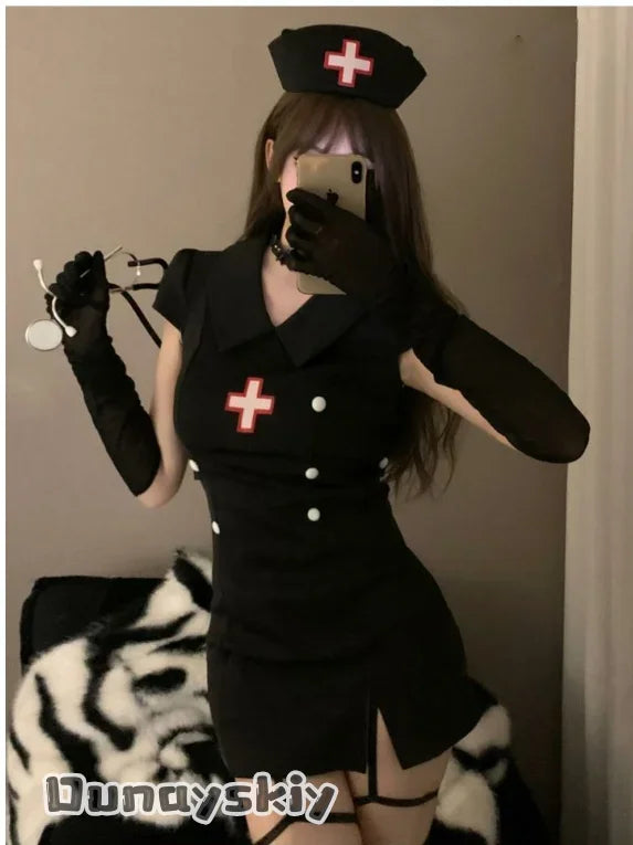 Déguisement Infirmière Diablesse Sexy Noir et Blanc – vue 3