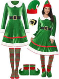 Robe Mère Noël en Velours avec Chaussettes Rayées et Bonnet de Lutin – vue 7
