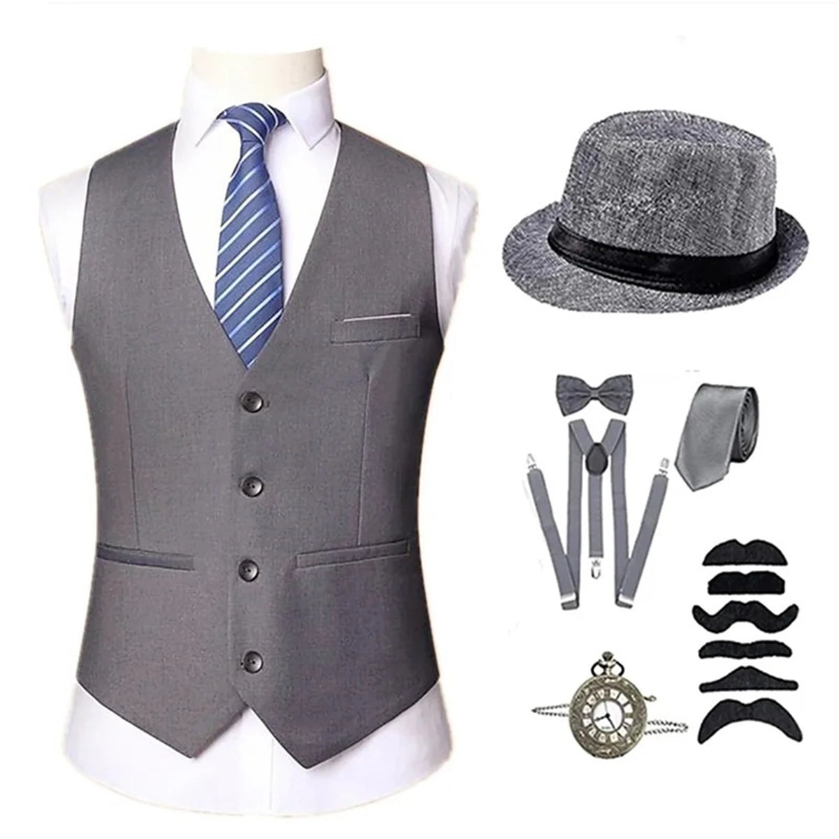 Costume Rétro Années 20 Homme – Gilet, Chapeau, Cravate et Montre – vue 5