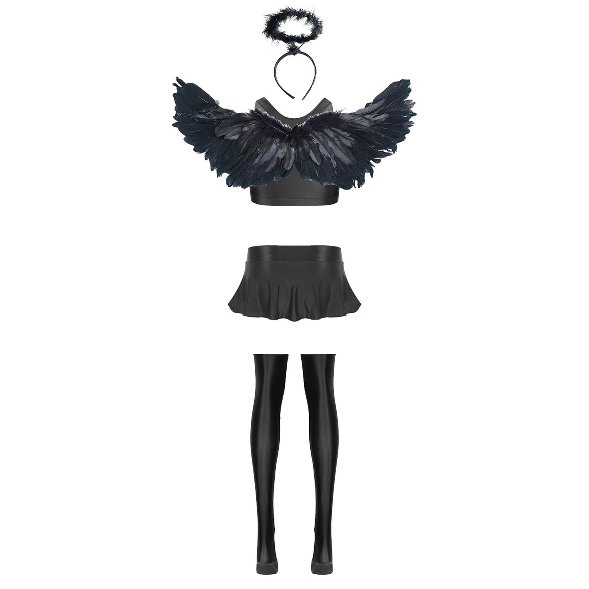 Déguisement Ange Sexy – Crop Top Brillant, Mini-Jupe, Bas et Ailes – vue 3