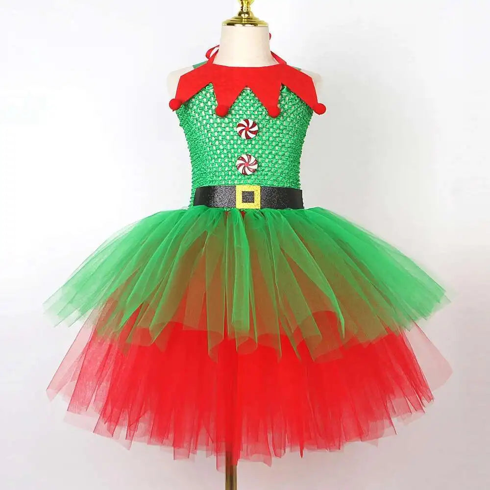 Robe de Lutine Rouge et Verte Fille – vue 2