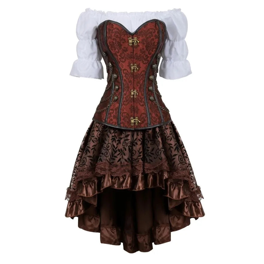 Déguisement Pirate Steampunk Femme 3 Pièces – Corset, Blouse et Jupe – vue 9