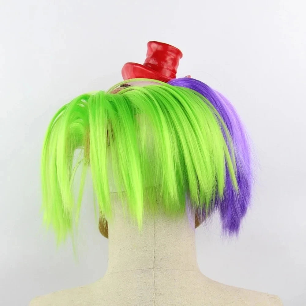 Masque Clown d'Horreur à Cheveux Violets et Verts – vue 4