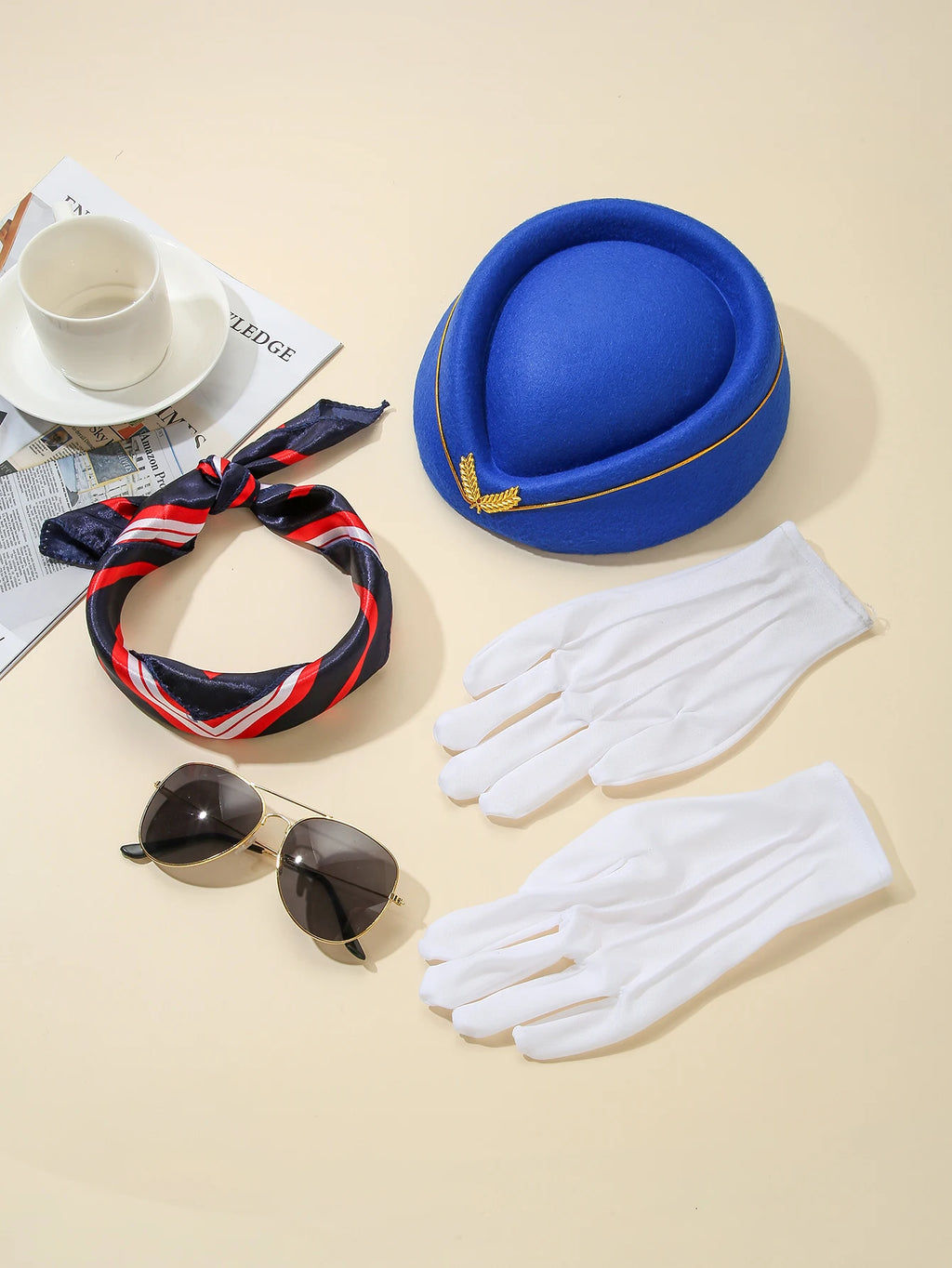 Kit Hôtesse de l'Air – Chapeau, Foulard, Gants et Lunettes – vue 3