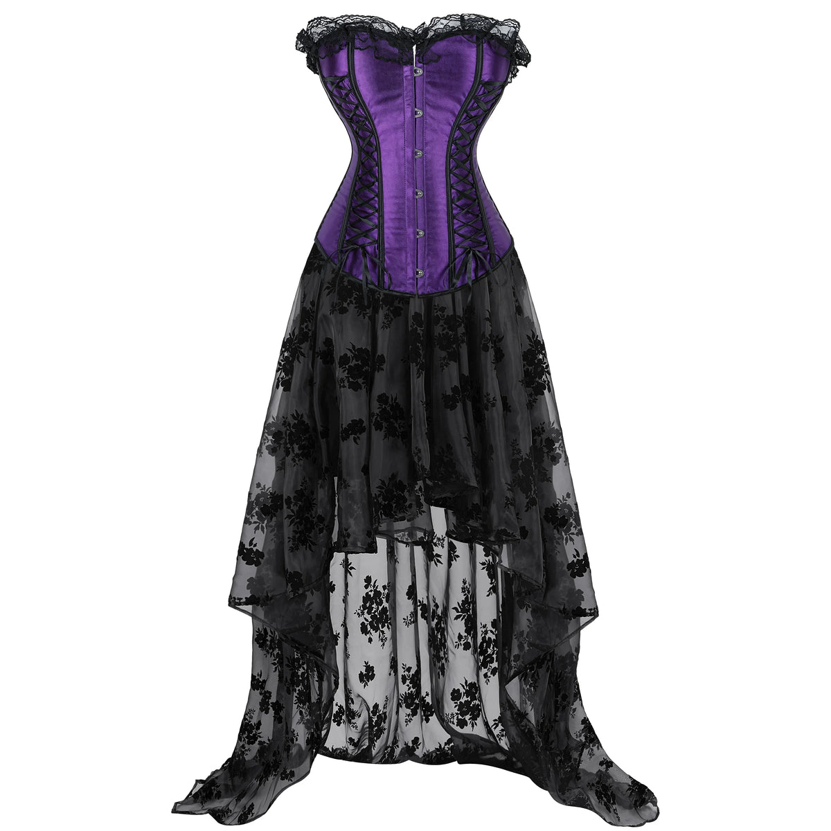Robe Corset Gothique Violette en Satin à Lacets – vue 11