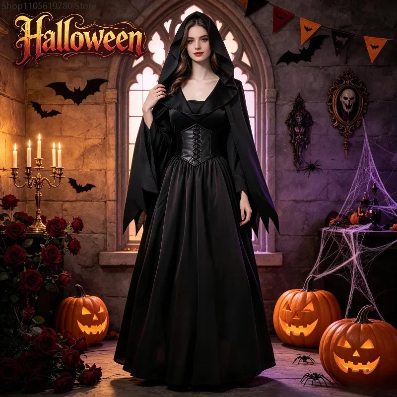 Déguisement Vampire Gothique Femme – Robe Longue Rouge et Noire