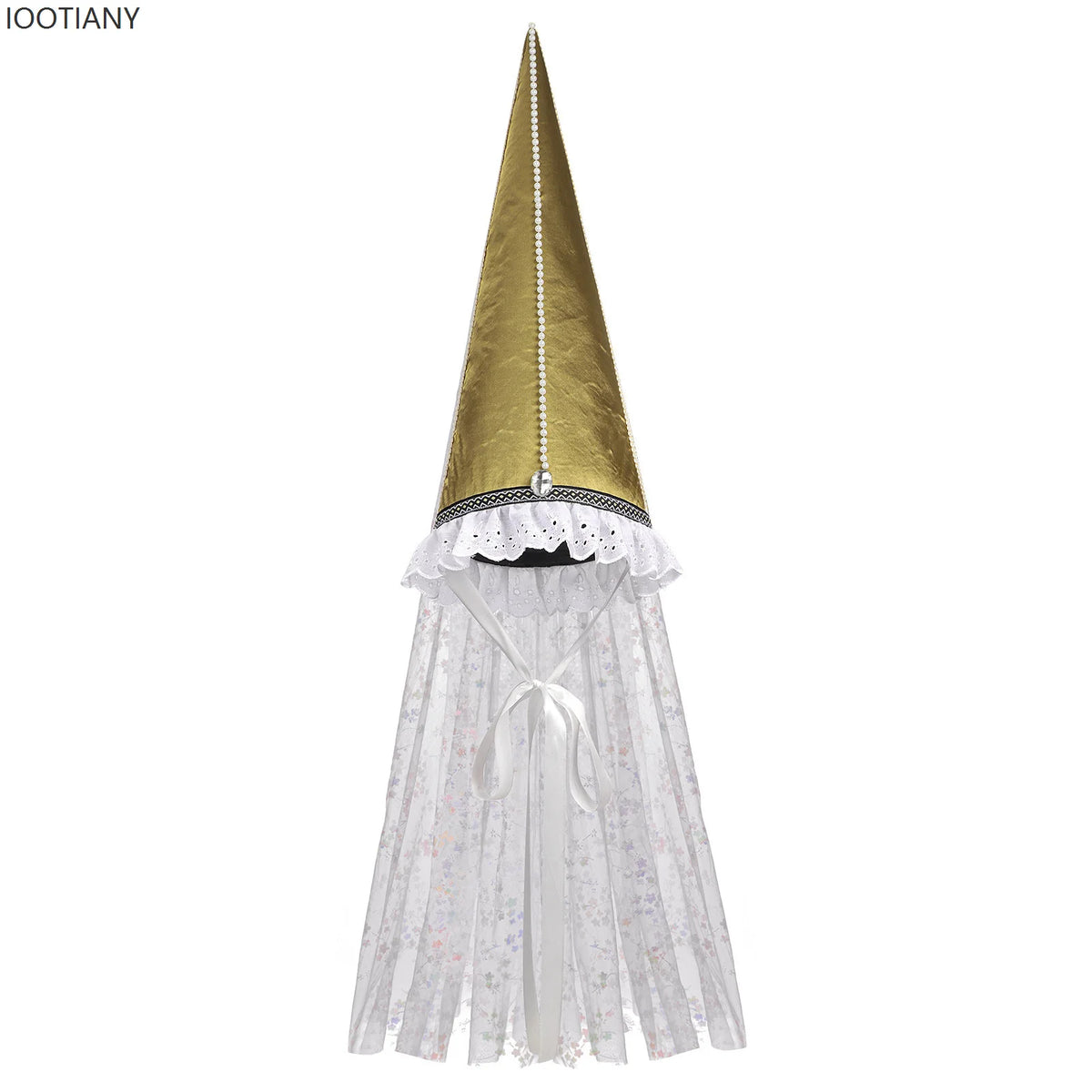 Chapeau Pointu de Sorcière avec Voile Blanc – vue 3