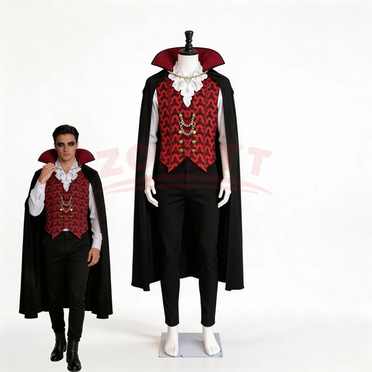Costume Vampire Démoniaque Adulte – Chemise et Longue Cape