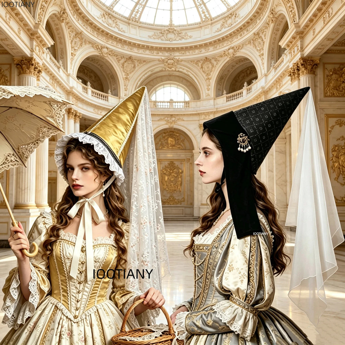 Chapeau Pointu de Sorcière avec Voile Blanc