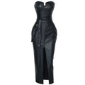 Robe Bustier Moulante en Simili-Cuir Fendue Sexy – vue 5