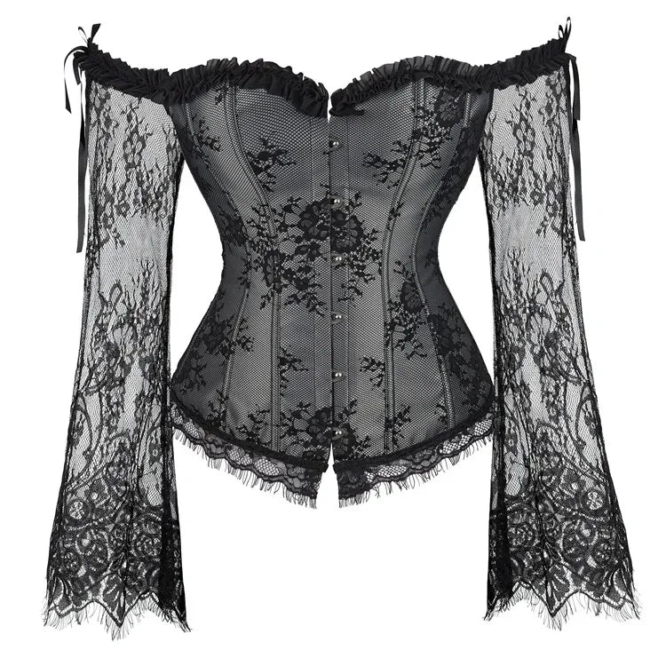 Corset Gothique à Manches en Dentelle – Bustier Jacquard Fleuri – vue 9