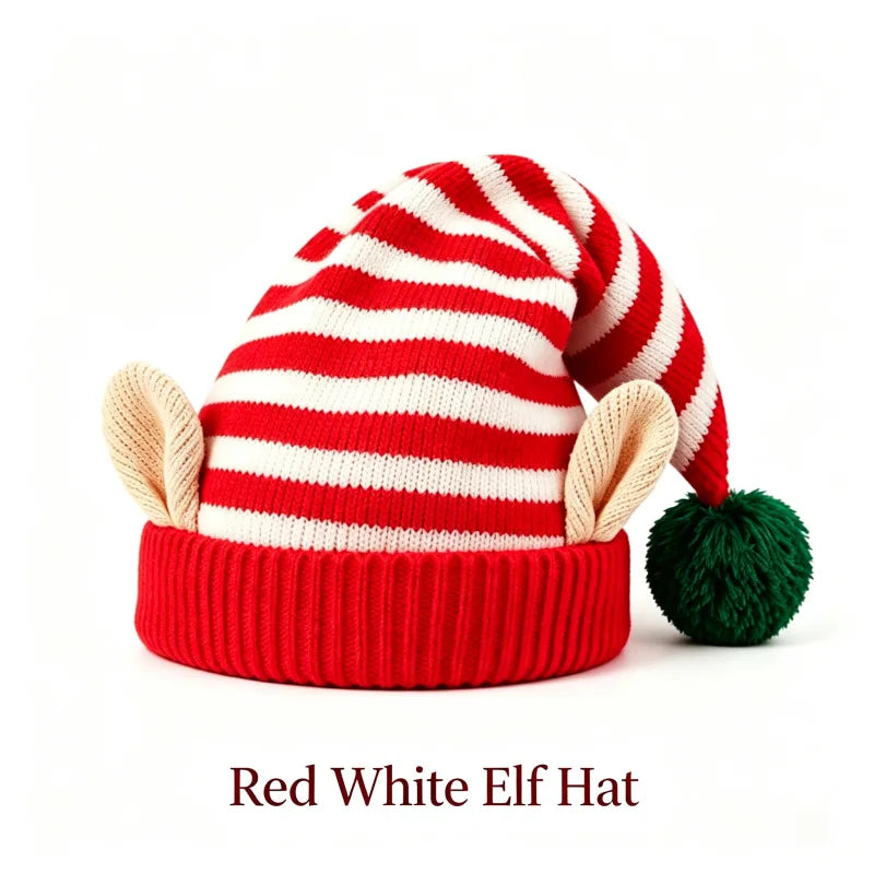 Bonnet de Lutin Rayé avec Oreilles et Pompon – Rouge, Vert ou Blanc – vue 8
