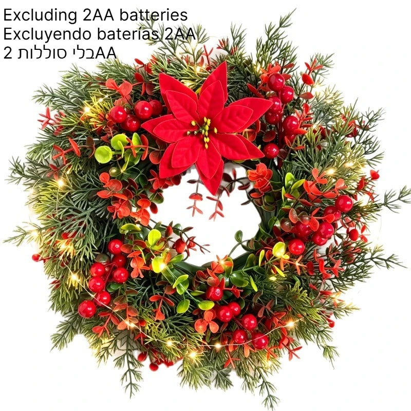 Couronne de Noël Lumineuse Pin et Eucalyptus avec Baies Rouges – vue 10