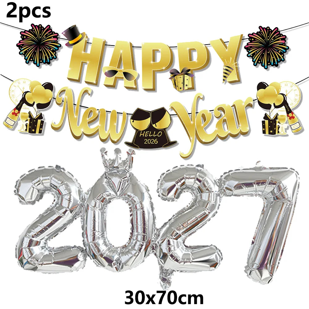 Kit Décoration Nouvel An Doré - Banderoles, Ballons et Chiffres 2027 – vue 15
