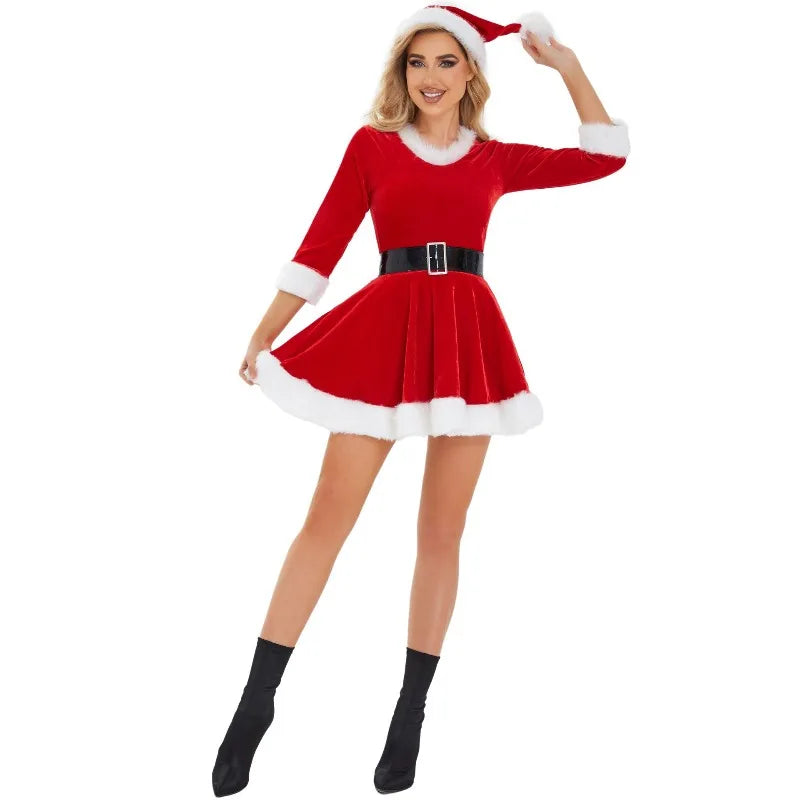 Robe Mère Noël Sexy Pailletée avec Bonnet – vue 4