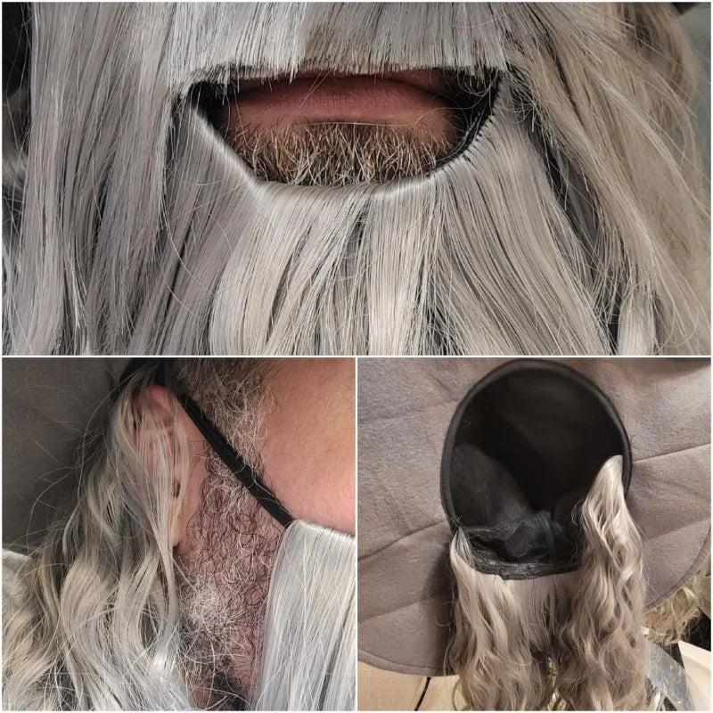 Chapeau de Sorcier avec Cheveux Argentés – Halloween – vue 4