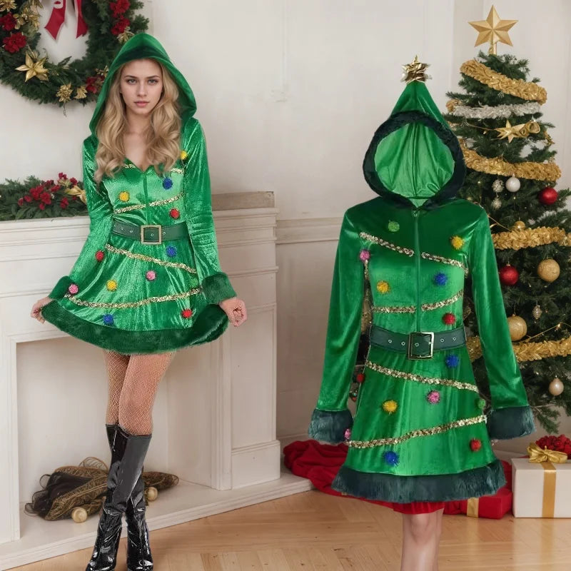 Robe Sapin de Noël Femme – Tenue de Scène Complète