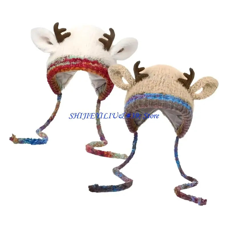Bonnet Tricoté avec Cornes de Renne – Hiver et Noël – vue 2